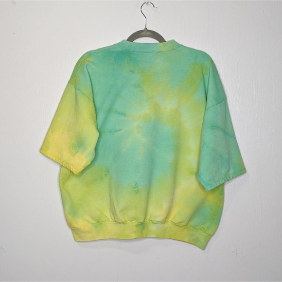 VTG Tie Dye Shirt Short Sleeve Sweatshirt Upcycle Vintage Grunge Crewneck - Picture 2 of 5